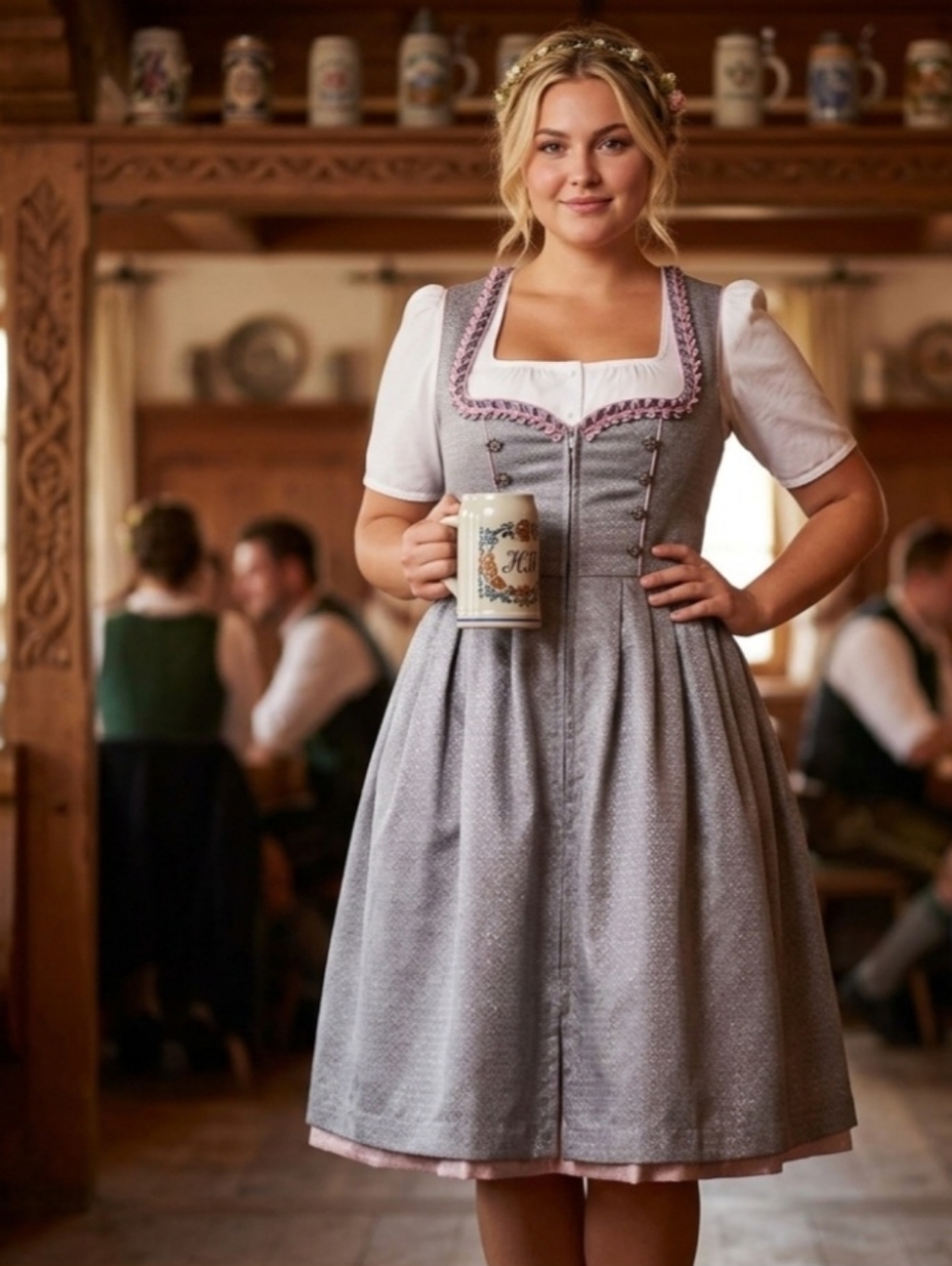 Alte Liebe Silver Pink Dirndl Dress Size 12 Bavarian German Octoberfest